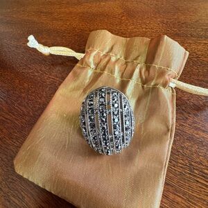 Oversized Marcasite Dome Statement Ring - Silver Tone